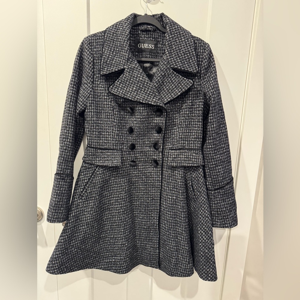 GUESS Women's Black double breasted Peacoat Size M.
